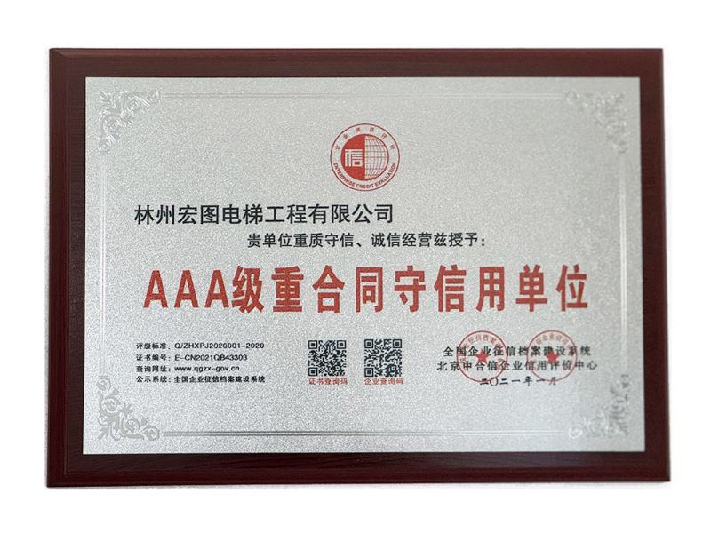 AAA 級重合同守信用單位